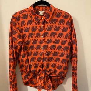 J. Crew Orange and Black Elephant Print Button Down Shirt